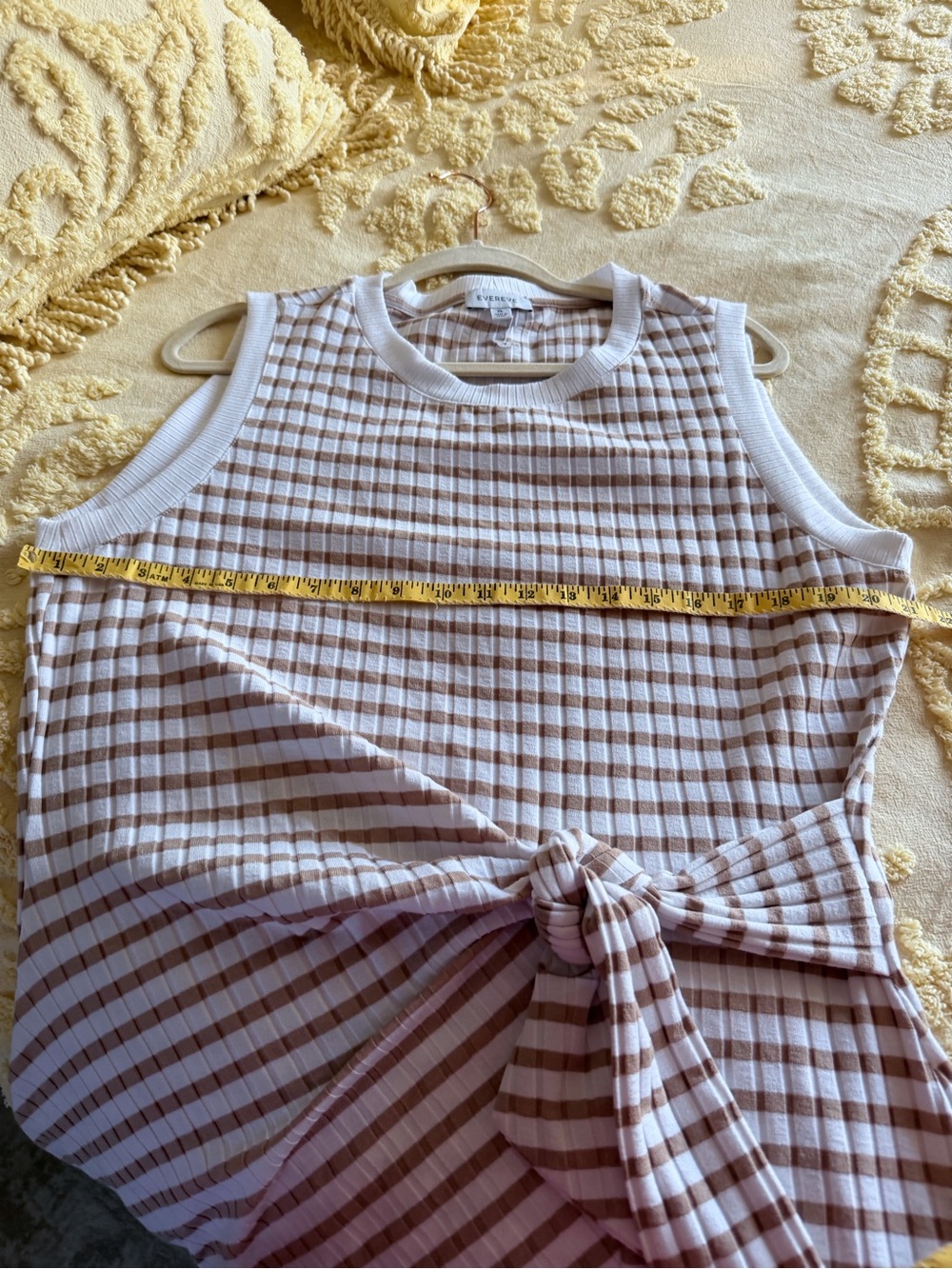 Evereve Brown and White Striped Sleeveless Midi Dress with Waist Tie - Picture 4 of 7